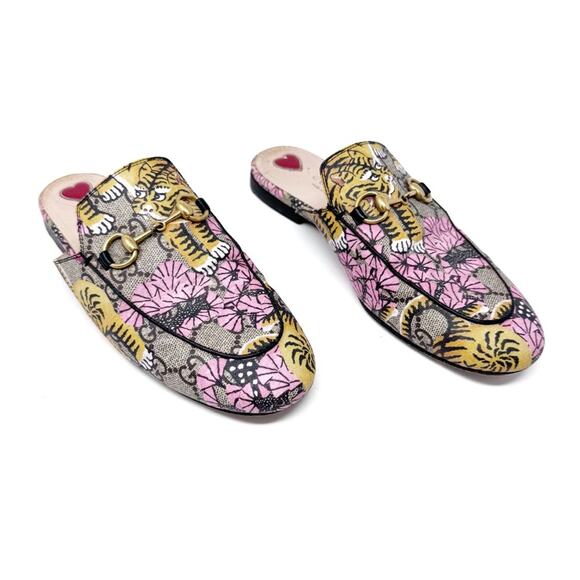 GUCCI Princetown Loafers Mules with Tiger Pink Floral Print Size EU 36.5 US 6.5 - Picture 1 of 10